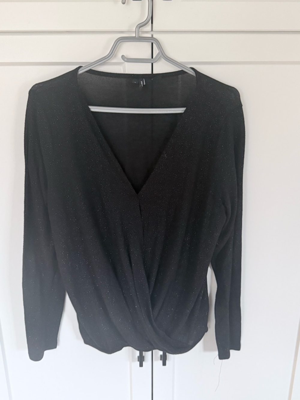 Vero Moda Black Sparkly Faux Wrap Top | Long Sleeve Size M